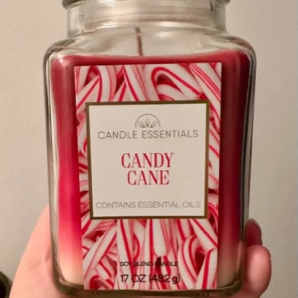 Candle Essentials Candy Cane Jar Candle LARGE SQUARE 17oz JAR ESSENTIAL OILS! - Picture 5 of 5